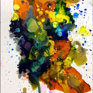 5x7 framed one of a kind alcohol ink painting